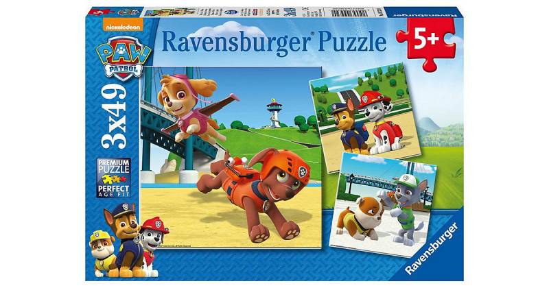 3er Set Puzzle, je 49 Teile, 21x21 cm, PAW Patrol:Team auf 4 Pfoten von Ravensburger