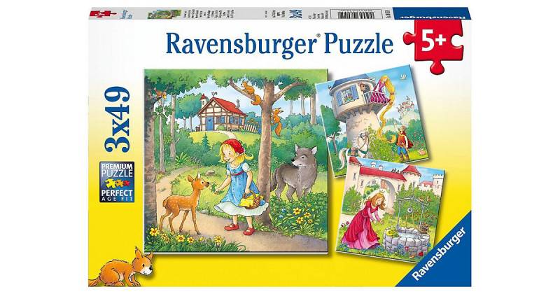3er Set Puzzle, je 49 Teile, 21x21 cm, Rapunzel, Rotkäpchen & Froschkönig von Ravensburger
