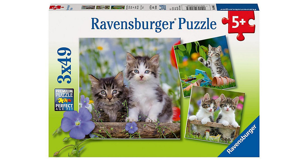 3er Set Puzzle, je 49 Teile, 21x21 cm, Süße Samtpfötchen von Ravensburger