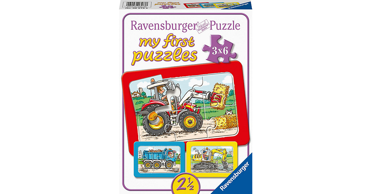 3er Set Puzzle, je 6 Teile, 21x15 cm, mit Rahmen, Bagger, Traktor und Kipplader 3er Set Puzzle, je 6 Teile, 21x15 cm, mit Rahmen, Bagger, Traktor und Kipplader von Ravensburger