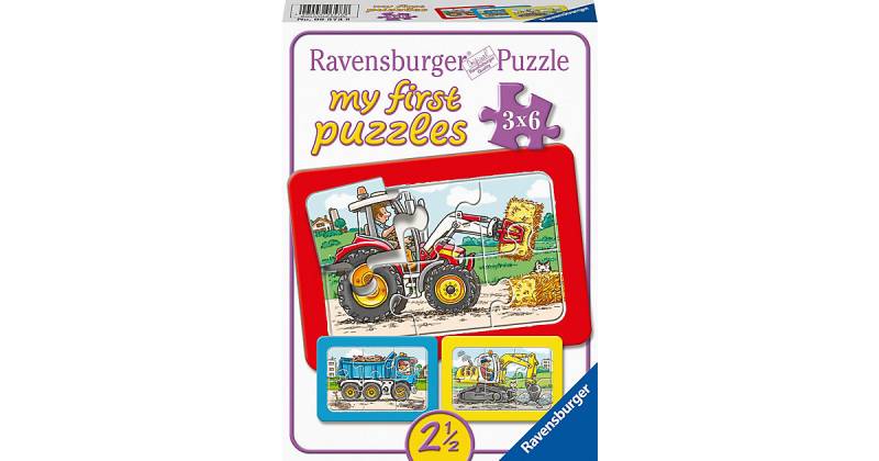 3er Set Puzzle, je 6 Teile, 21x15 cm, mit Rahmen, Bagger, Traktor und Kipplader von Ravensburger