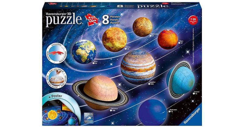 8-tlg. Set 3D-Puzzleball® Planetensystem, Ø5-15 cm, 522 Teile von Ravensburger