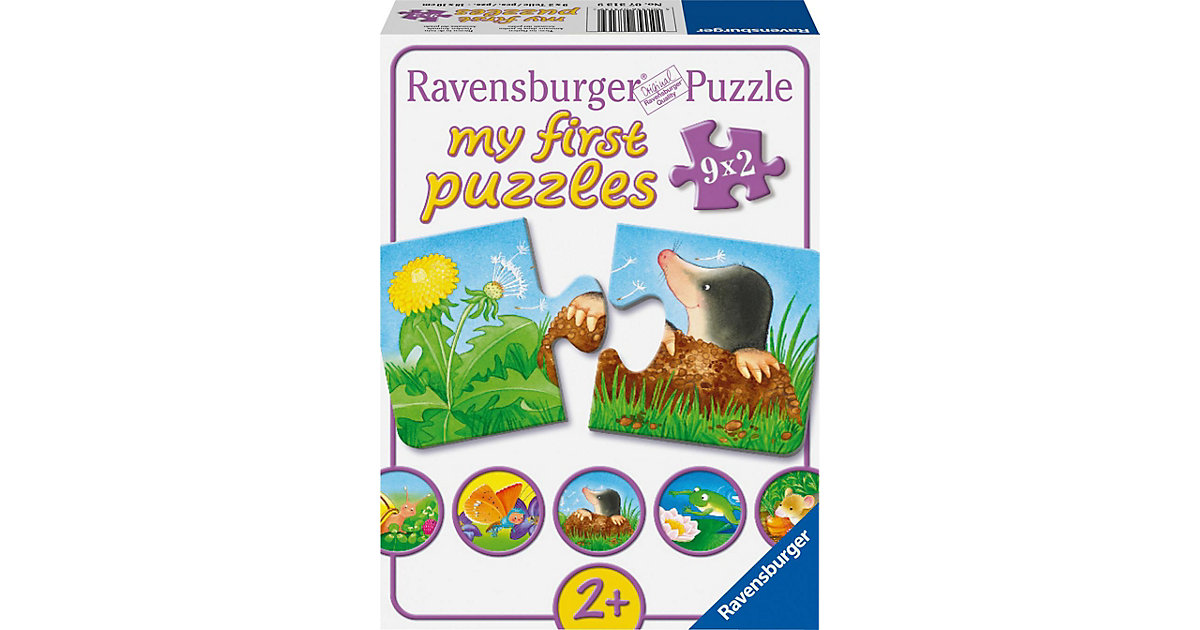 9er Set Puzzle, je 2 Teile, 18x 10 cm, Tiere im Garten von Ravensburger