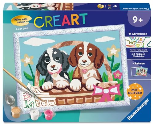 CreArt, Malen nach Zahlen Kinder - Hunde im Körbchen von Ravensburger