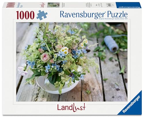 Ravensburger Puzzle 12001632 - Sommerlicher Wiesenstrauß mit Himmelblauem Südstern - 1000 Teile Landlust Puzzle für Kinder und Erwachsene ab 14 Jahren von Ravensburger