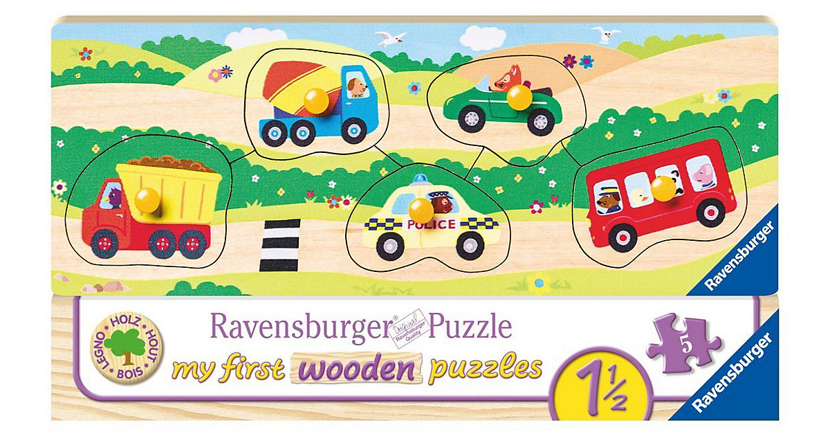 Holz-Puzzle, 5 Teile, 24x9 cm, Allererste Fahrzeuge von Ravensburger