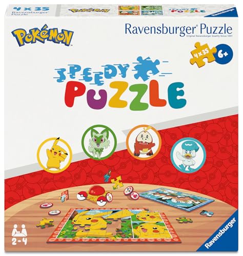 Speedy Puzzle Pokémon, 12004179, von Ravensburger - 4 Puzzles mit 35 Teilen und 32 Speedy Chips Wer puzzelt am schnellsten und gewinnt? Für 2-4 Puzzler ab 6 Jahren. Speedy Puzzle Pokémon, 12004179, von Ravensburger - 4 Puzzles mit 35 Teilen und 32 Speedy Chips Wer puzzelt am schnellsten und gewinnt? Für 2-4 Puzzler ab 6 Jahren. von Ravensburger