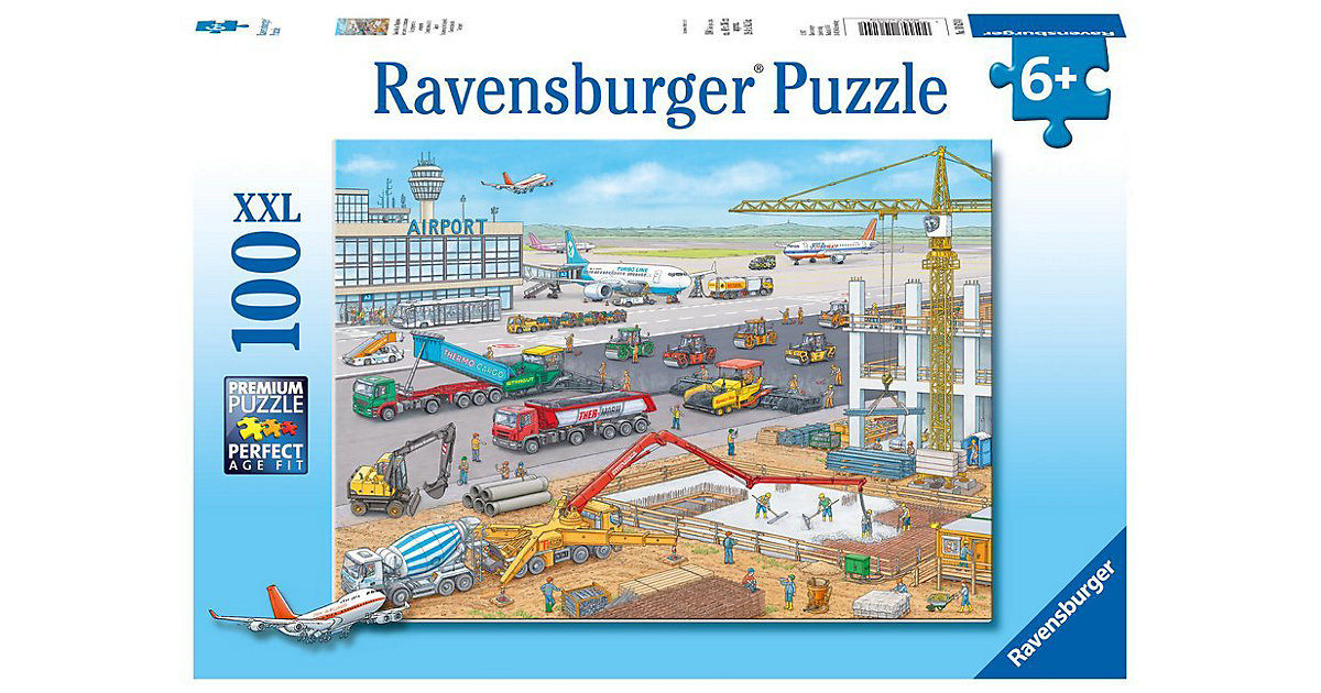 Puzzle, 100 Teile XXL, 49x36 cm, Baustelle am Flughafen von Ravensburger