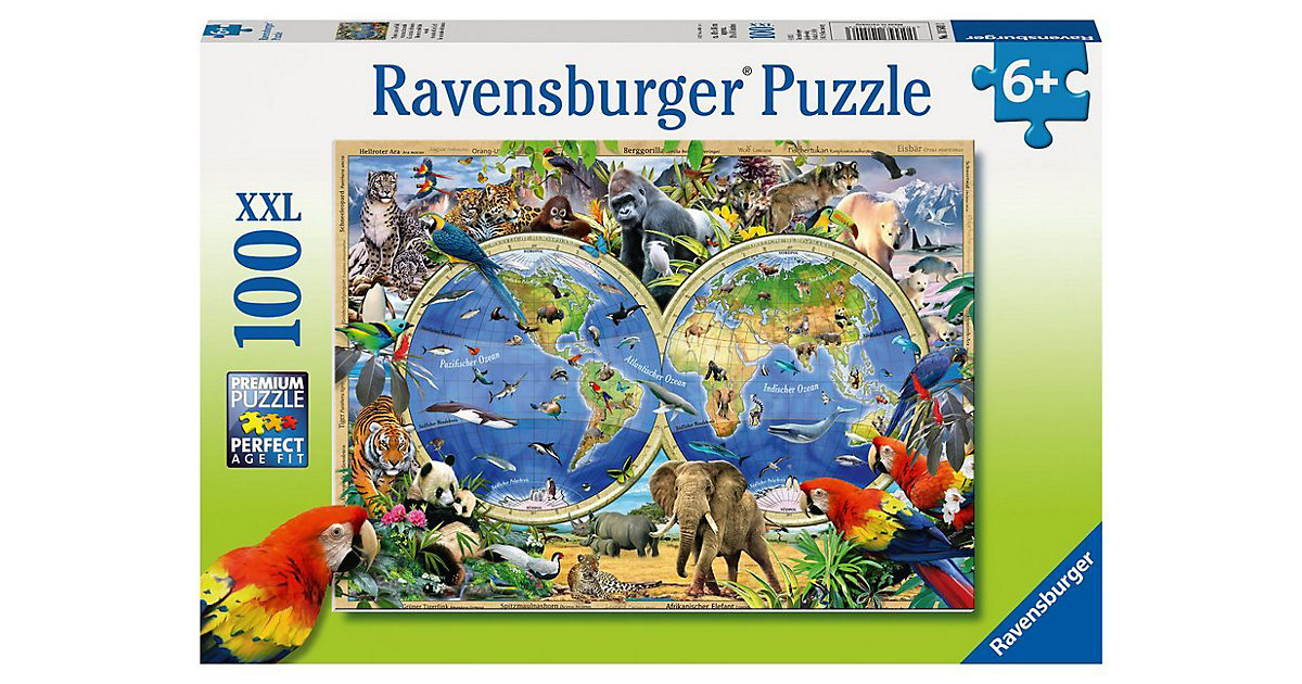 Puzzle, 100 Teile XXL, 49x36 cm, Tierisch um die Welt von Ravensburger