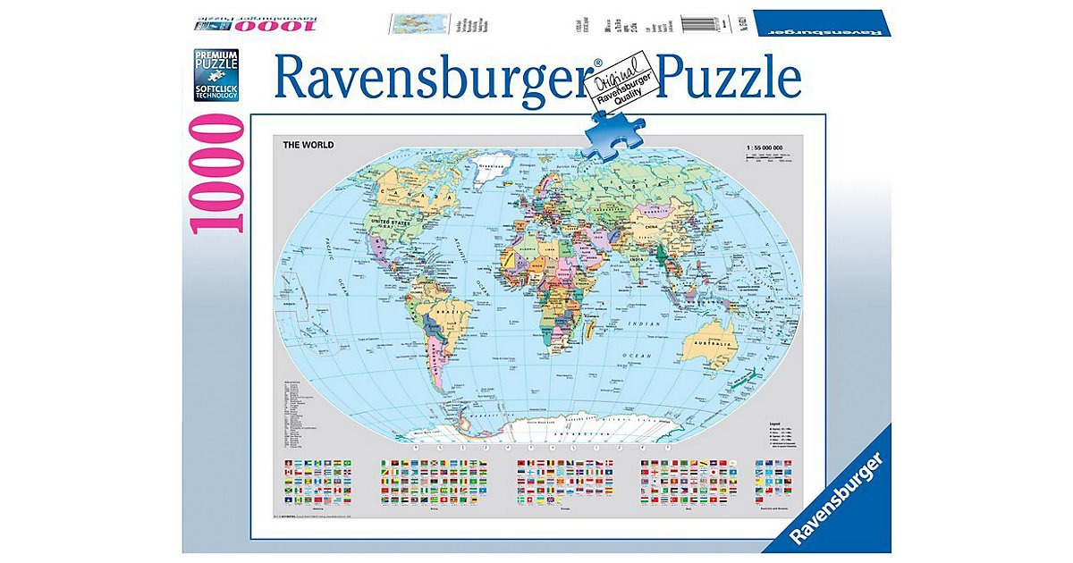 Puzzle 1000 Teile, 70x50 cm, Basic- Politische Weltkarte Puzzle 1000 Teile, 70x50 cm, Basic- Politische Weltkarte von Ravensburger