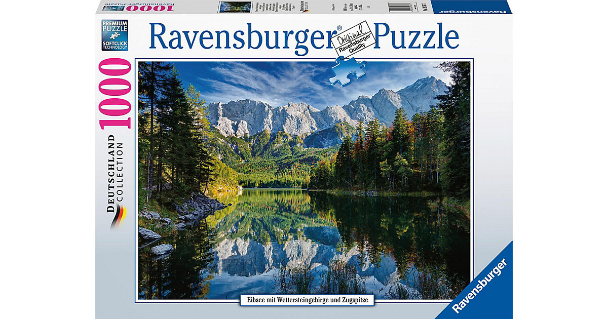 Puzzle 1000 Teile, 70x50 cm, Eibsee mit Wettersteingebirge und Zugspitze Puzzle 1000 Teile, 70x50 cm, Eibsee mit Wettersteingebirge und Zugspitze von Ravensburger
