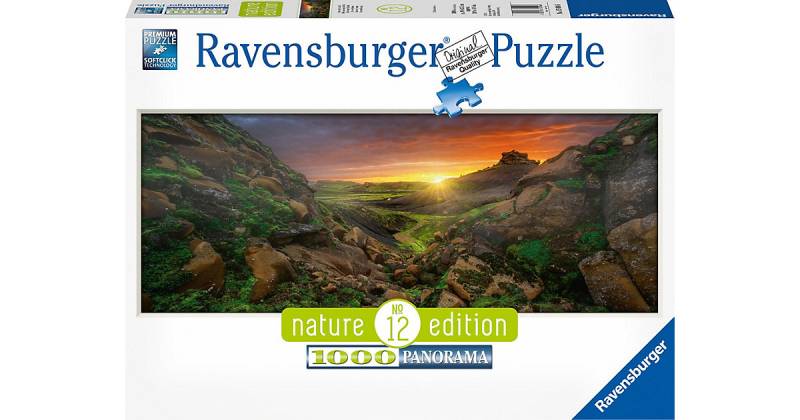 Puzzle 1000 Teile, 98x37 cm, Panorama, Sonne über Island von Ravensburger