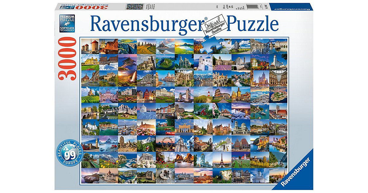 Puzzle 3000 Teile, 121x80 cm, 99 Beautiful Places in Europe von Ravensburger
