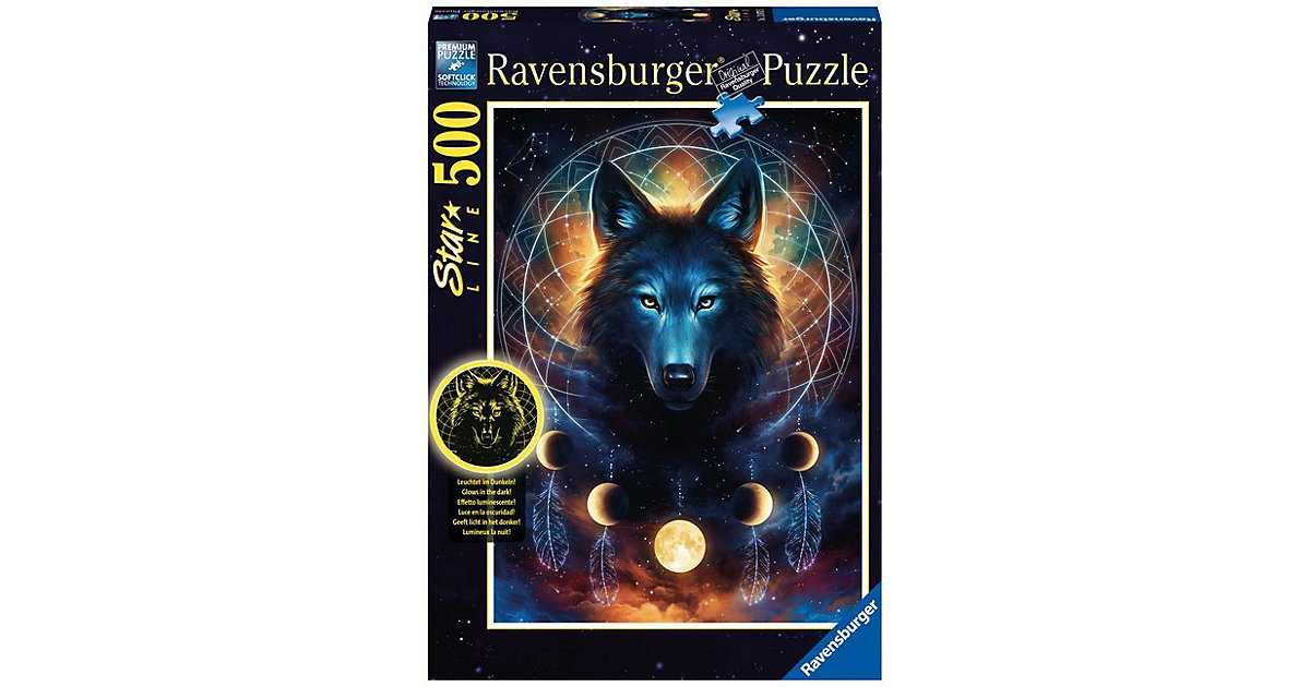 Puzzle 500 Teile, 49x36 cm, Star Line, mit Leuchtfarbe, Leuchtender Wolf Puzzle 500 Teile, 49x36 cm, Star Line, mit Leuchtfarbe, Leuchtender Wolf von Ravensburger