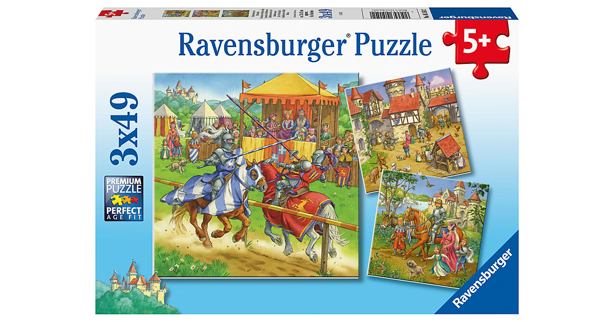 Puzzle Ritterturnier im Mittelalter, 3 x 49 Teile von Ravensburger