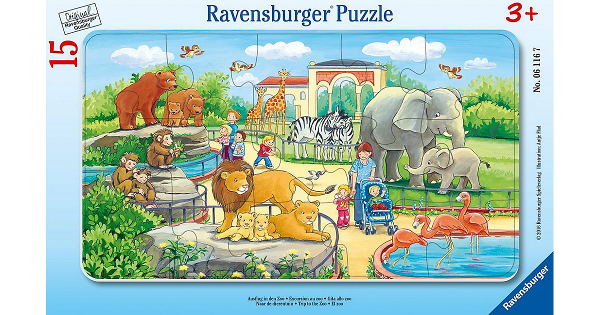 Rahmen-Puzzle, 15 Teile, 25x14,5 cm, Ausflug in den Zoo von Ravensburger