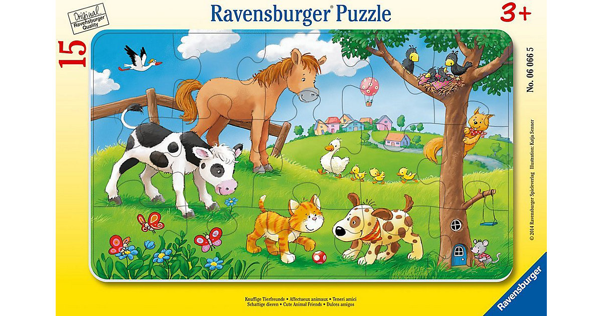 Rahmen-Puzzle, 15 Teile, 25x14,5 cm, Knuffige Tierfreunde von Ravensburger