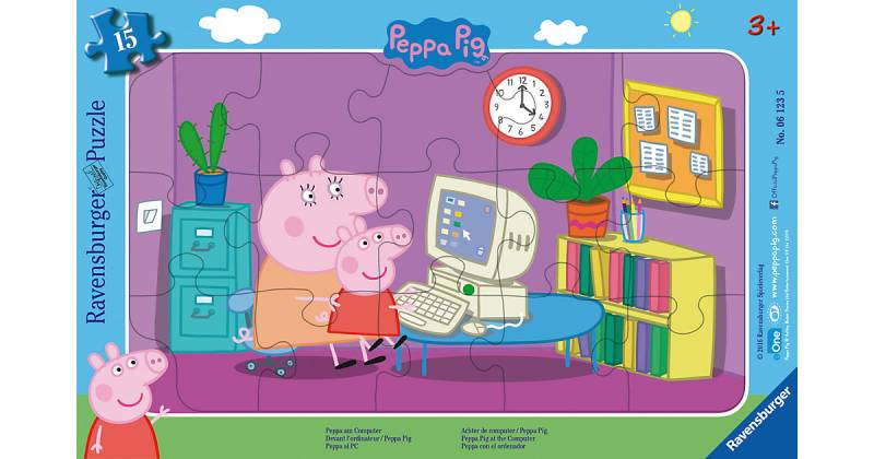 Rahmen-Puzzle, 15 Teile, 25x14,5 cm, Peppa Pig: Peppa am Computer von Ravensburger