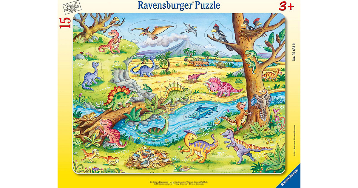 Rahmenpuzzle - Die kleinen Dinosaurier - 15 Teile mit Konturstanzung von Ravensburger