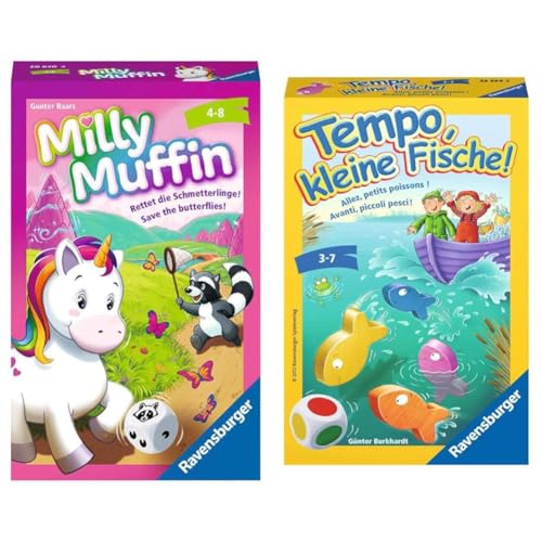 Ravensburger®, Milly Muffin, 20670, kooperatives Einhorn Kinderspiel ab 4 Jahren & 23334 - Tempo, kleine Fische, Mitbringspiel für 1-6 Spieler von Ravensburger