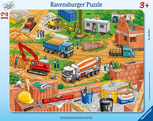 Ravensburger Kinderpuzzle - 06058 Arbeit auf der Baustelle - Rahmenpuzzle für Kinder ab 3 Jahren, mit 12 Teilen von Ravensburger