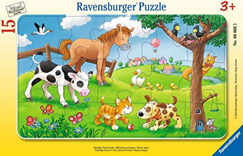 Ravensburger Kinderpuzzle - 06066 Knuffige Tierfreunde - Rahmenpuzzle für Kinder ab 3 Jahren, mit 15 Teilen von Ravensburger