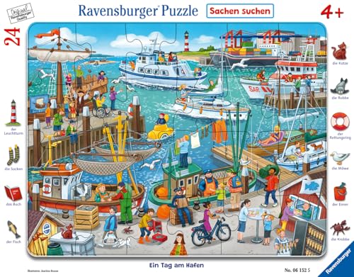 Ravensburger Kinderpuzzle - 06152 EIN Tag am Hafen - Rahmenpuzzle für Kinder ab 4 Jahren, mit 24 Teilen von Ravensburger