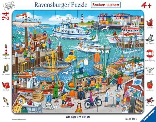 Ravensburger Kinderpuzzle - 06152 Ein Tag am Hafen - Rahmenpuzzle für Kinder ab 4 Jahren, mit 24 Teilen von Ravensburger