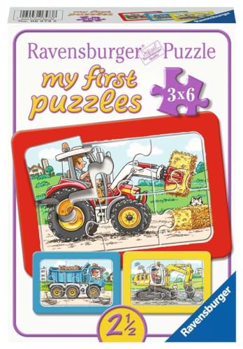Ravensburger Kinderpuzzle - 06573 Bagger, Traktor und Kipplader - my first puzzle mit 3x6 Teilen - Puzzle für Kinder ab 2,5 Jahren von Ravensburger
