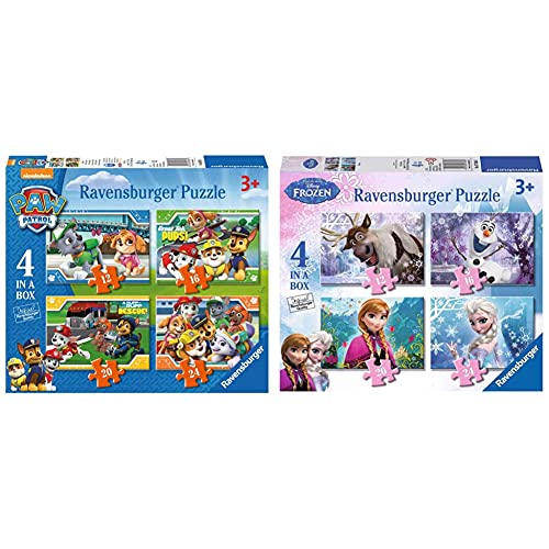 Ravensburger 06936 Paw Patrol 4 Puzzle 12/16/20/24 Teile a box-12/16/20/24, Einheitsgröße [Exklusiv bei Amazon] & 07360 Frozen 4 Puzzle 12/16/20/24 Teile a box-12/16/20/24 [Exklusiv bei Amazon] von Ravensburger