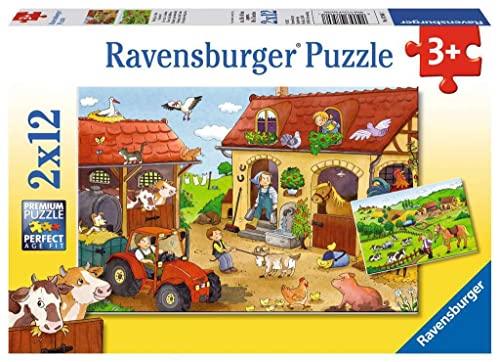 Ravensburger Kinderpuzzle - 07560 Fleißig auf dem Bauernhof - Puzzle für Kinder ab 3 Jahren, mit 2x12 Teilen von ThinkFun