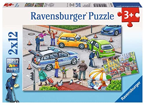 Ravensburger Kinderpuzzle - 07578 Mit Blaulicht unterwegs - Puzzle für Kinder ab 3 Jahren, mit 2x12 Teilen von ThinkFun