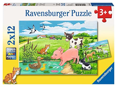 Ravensburger Kinderpuzzle - 07582 Tierkinder auf dem Land - Puzzle für Kinder ab 3 Jahren, mit 2x12 Teilen von Ravensburger