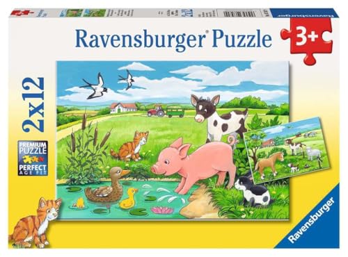 Ravensburger Kinderpuzzle - 07582 Tierkinder auf dem Land - Puzzle für Kinder ab 3 Jahren, mit 2x12 Teilen von Ravensburger