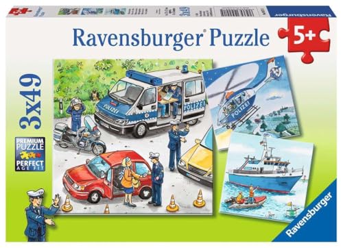 Ravensburger Kinderpuzzle - 09221 Polizeieinsatz - Puzzle für Kinder ab 5 Jahren, mit 3x49 Teilen von Ravensburger