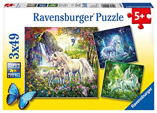 Ravensburger Kinderpuzzle - 09291 Schöne Einhörner - Puzzle für Kinder ab 5 Jahren, mit 3x49 Teilen von Ravensburger