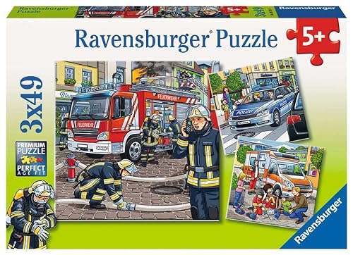 Ravensburger Kinderpuzzle - 09335 Helfer in der Not - Puzzle für Kinder ab 5 Jahren, mit 3x49 Teilen von Ravensburger