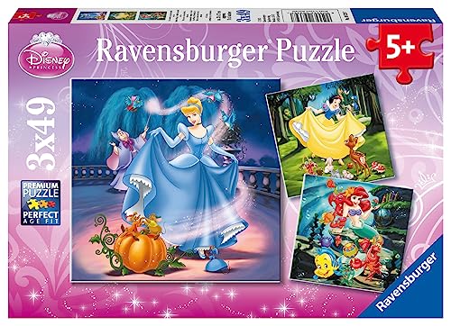Ravensburger Kinderpuzzle - 09339 Schneewittchen, Aschenputtel, Arielle - Puzzle für Kinder ab 5 Jahren, Disney-Puzzle mit 3x49 Teilen von Ravensburger