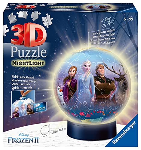 Ravensburger 3D Puzzle 11141 - Nachtlicht Puzzle-Ball Disney Frozen 2 - 72 Teile - ab 6 Jahren, LED Nachttischlampe mit Klatsch-Mechanismus von Ravensburger 3D Puzzle