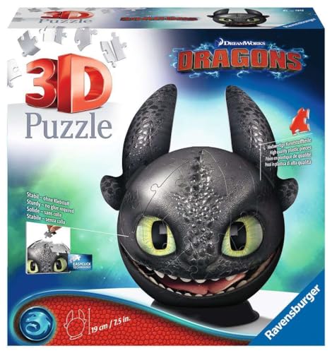 Ravensburger 3D Puzzle 11145 - Puzzle-Ball Dragons Ohnezahn mit Ohren - Puzzleball für Fans von Drachenzähmen leicht gemacht ab 6 Jahren - Geschenkidee für Kinder Ravensburger 3D Puzzle 11145 - Puzzle-Ball Dragons Ohnezahn mit Ohren - Puzzleball für Fans von Drachenzähmen leicht gemacht ab 6 Jahren - Geschenkidee für Kinder von Ravensburger