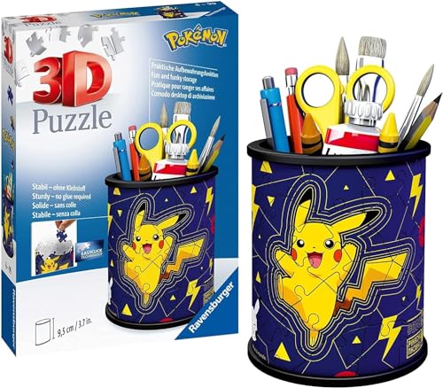Ravensburger 3D Puzzle 11257 - Utensilo Pokémon Pikachu - 54 Teile - Stiftehalter für Pokémon Fans ab 6 Jahren, Schreibtisch-Organizer für Kinder, Pokémon Geschenk - Geburtstagsgeschenke von Ravensburger