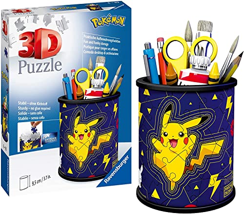 Ravensburger 3D Puzzle 11257 - Utensilo Pokémon Pikachu - 54 Teile - Stiftehalter für Pokémon Fans ab 6 Jahren, Schreibtisch-Organizer für Kinder, Pokémon Spielzeug, Pokémon Geschenk von Ravensburger
