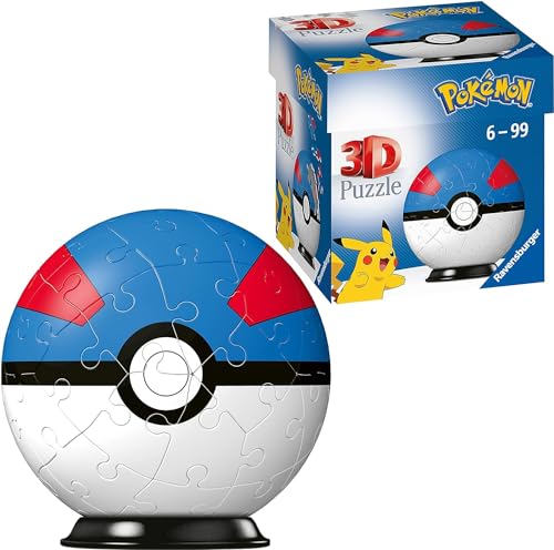 Ravensburger 3D Puzzle 11265 - Puzzle-Ball Pokémon Pokéballs - Superball - [EN] Great Ball - 54 Teile - für Pokémon Fans ab 6 Jahren von Ravensburger