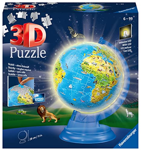 Ravensburger 11288 Beleuchtete Weltkugel ab 6 Jahren – 3D-Puzzle – 188 Teile – kein Kleber erforderlich – pädagogische Geschenke für Kinder von Ravensburger