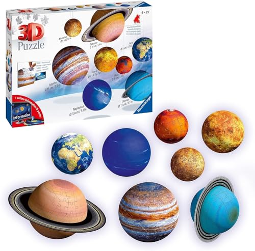 Ravensburger 3D Puzzle Planetensystem 11668 - Planeten als 3D Puzzlebälle - Sonnensystem zum selbst bauen und als Deko - für alle Weltraumfans ab 6 Jahren - mit informativer Online-Broschüre von Ravensburger