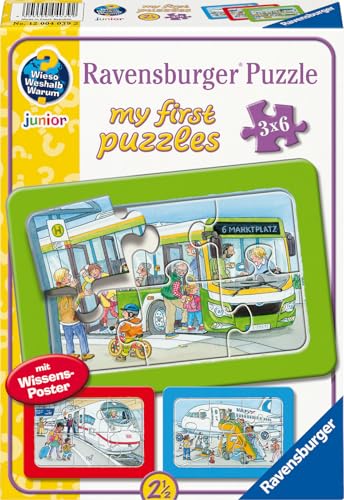 Ravensburger Kinderpuzzle - 12004039 Unterwegs mit Bus, Bahn und Flugzeug - My First Puzzle mit 3x6 Teilen und mit Wieso? Weshalb? Warum? Wissensposter, für Kinder ab 2,5 Jahren Ravensburger Kinderpuzzle - 12004039 Unterwegs mit Bus, Bahn und Flugzeug - My First Puzzle mit 3x6 Teilen und mit Wieso? Weshalb? Warum? Wissensposter, für Kinder ab 2,5 Jahren von Ravensburger
