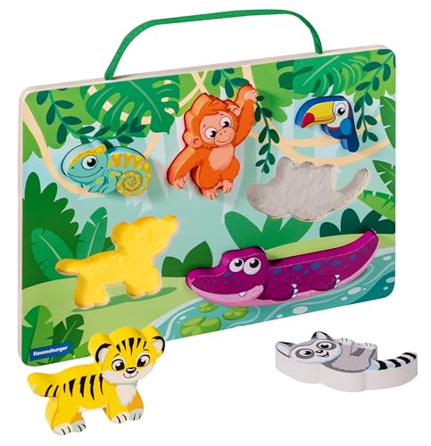 Ravensburger Play + 34017 sensorisches und magnetisches Holzpuzzle: Im Dschungel – Babyspielzeug ab 1 Jahr – französische Version von Ravensburger