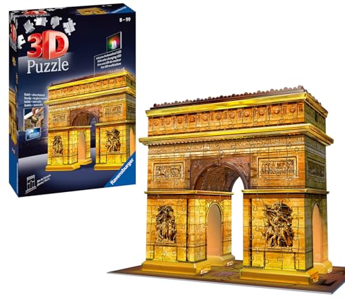 Ravensburger 3D Puzzle Triumphbogen bei Nacht 12522 - das berühmte Wahrzeichen aus Paris - leuchtet im Dunkeln von Ravensburger