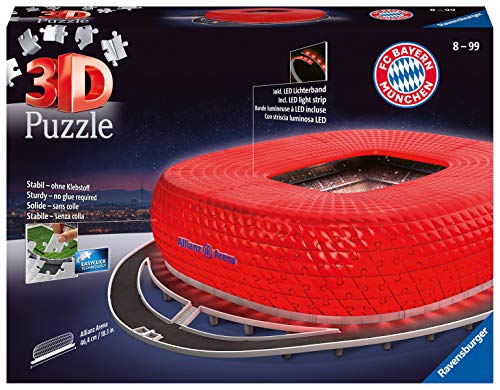 Ravensburger 3D Puzzle 12530 - Allianz Arena Night Edition - FC Bayern München Fanartikel - leuchtet im Dunkeln - Geschenkidee für Bayern-Fans ab 8 Jahren, Fußball Geschenke Jungen und Mädchen von Ravensburger