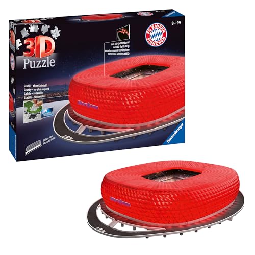 Ravensburger 3D Puzzle 12530 - Allianz Arena Night Edition - FC Bayern München Fanartikel - leuchtet im Dunkeln - Geschenkidee für Bayern-Fans ab 8 Jahren, Fußball Geschenke Jungen und Mädchen von Ravensburger